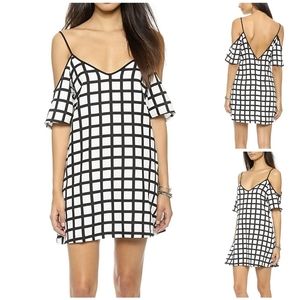 Re:named Cold-Shoulder Grid Pattern Dress